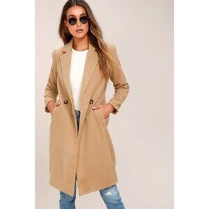 Lulus Harriet Long Double-breasted Tan Coat Brown - Size XS